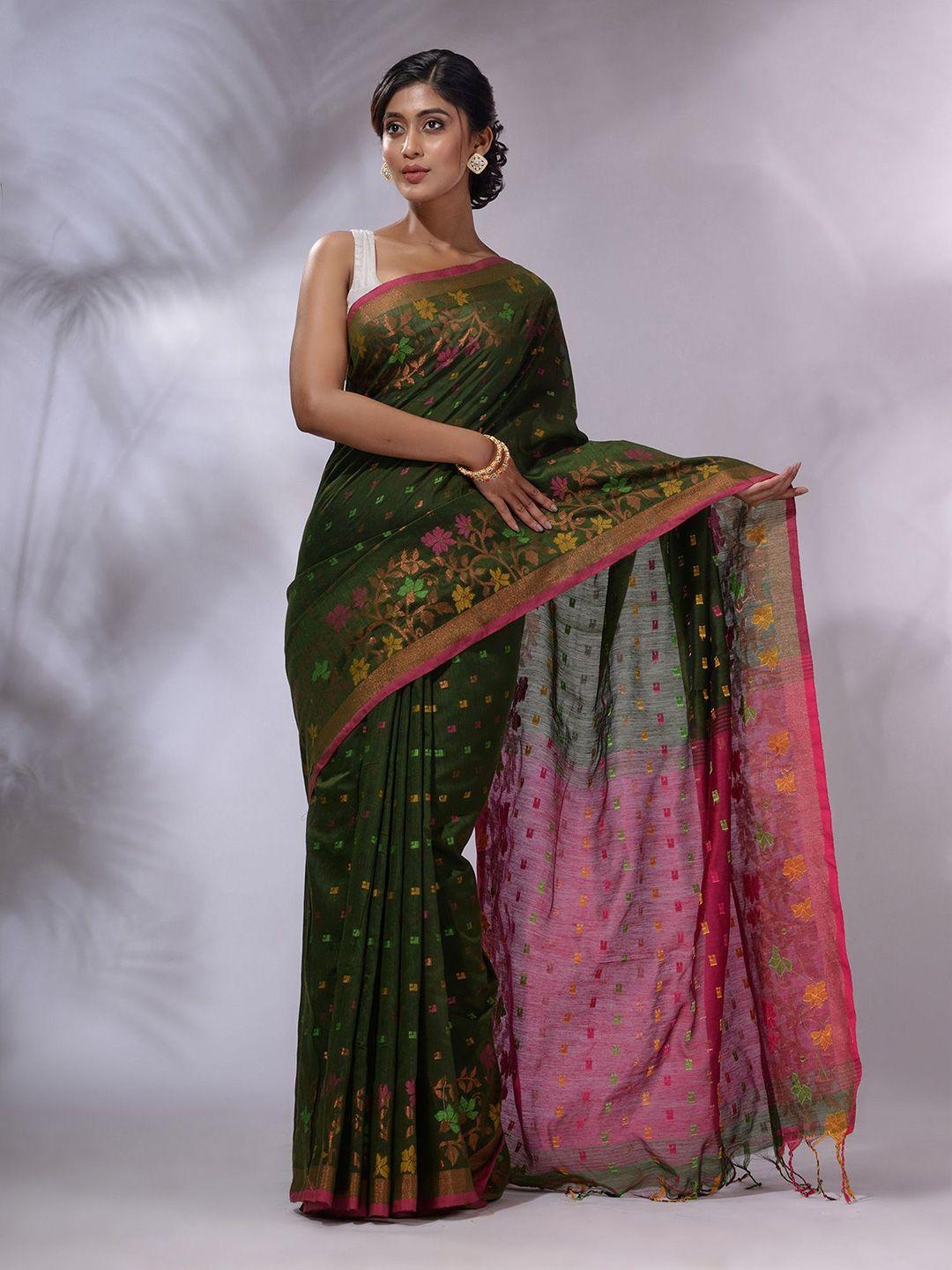 charukriti ethnic woven design silk cotton handloom saree