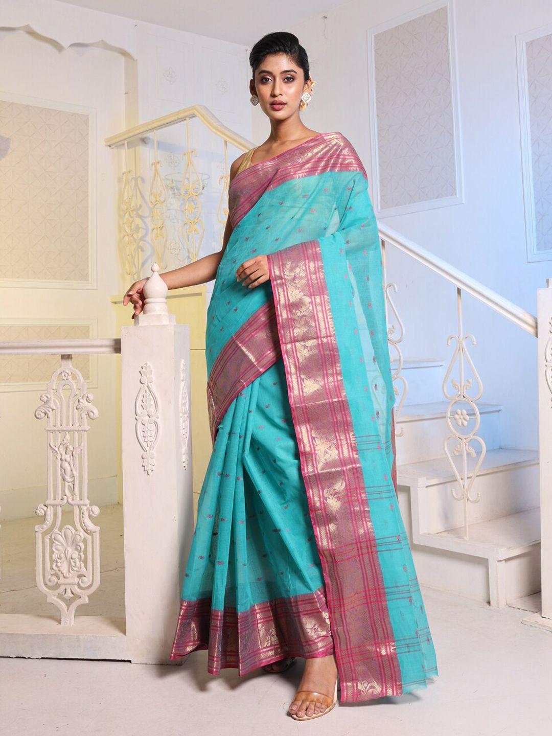 charukriti ethnic woven design zari pure cotton taant handloom saree