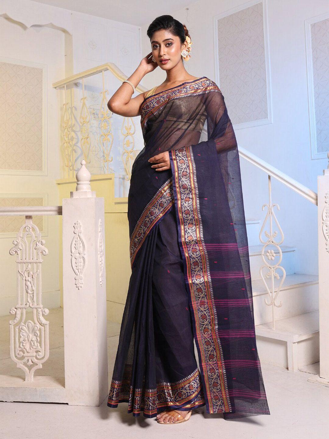 charukriti ethnic woven design zari pure cotton taant handloom saree