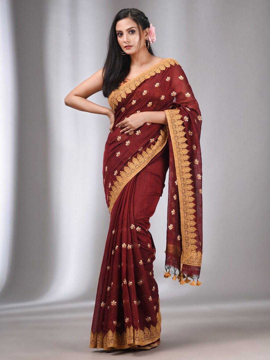 charukriti floral embroidered saree