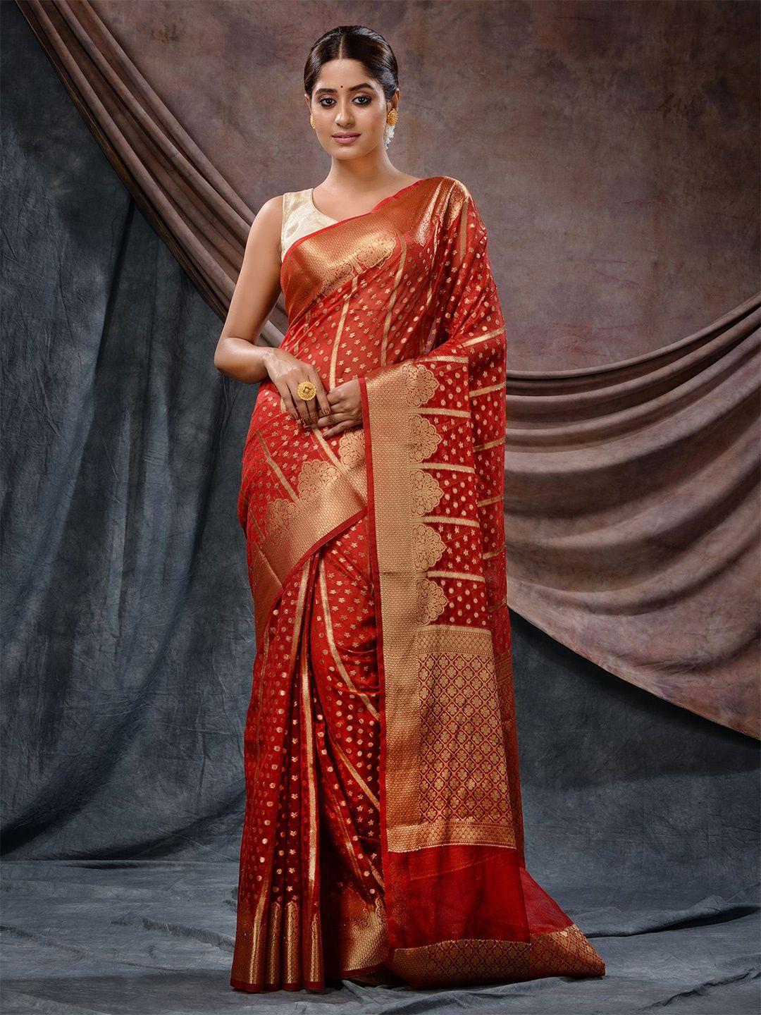 charukriti floral motif woven design zari organza saree