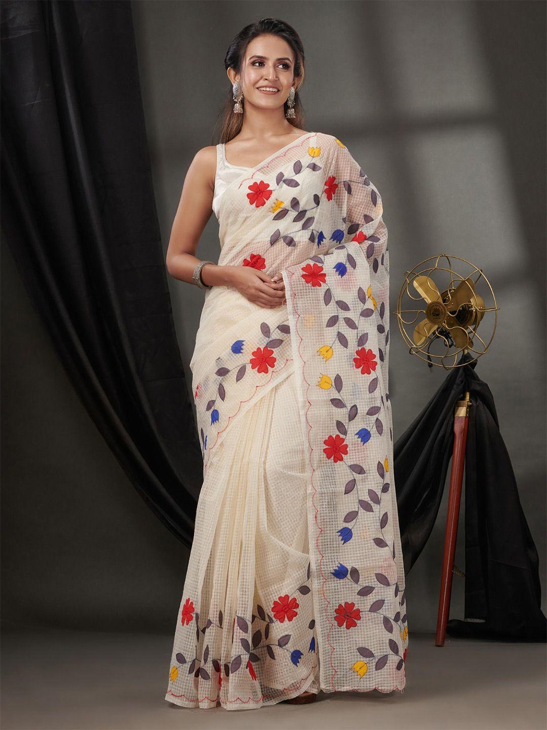 charukriti floral patchwork silk blend kota saree