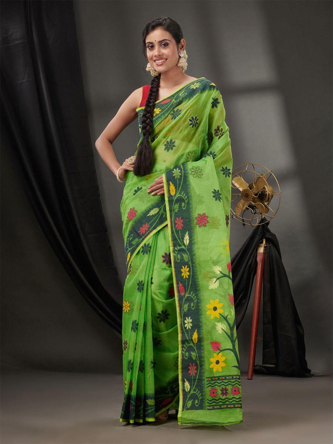 charukriti floral printed pure cotton jamdani saree