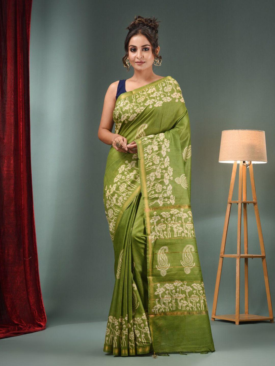 charukriti floral printed zari silk blend saree