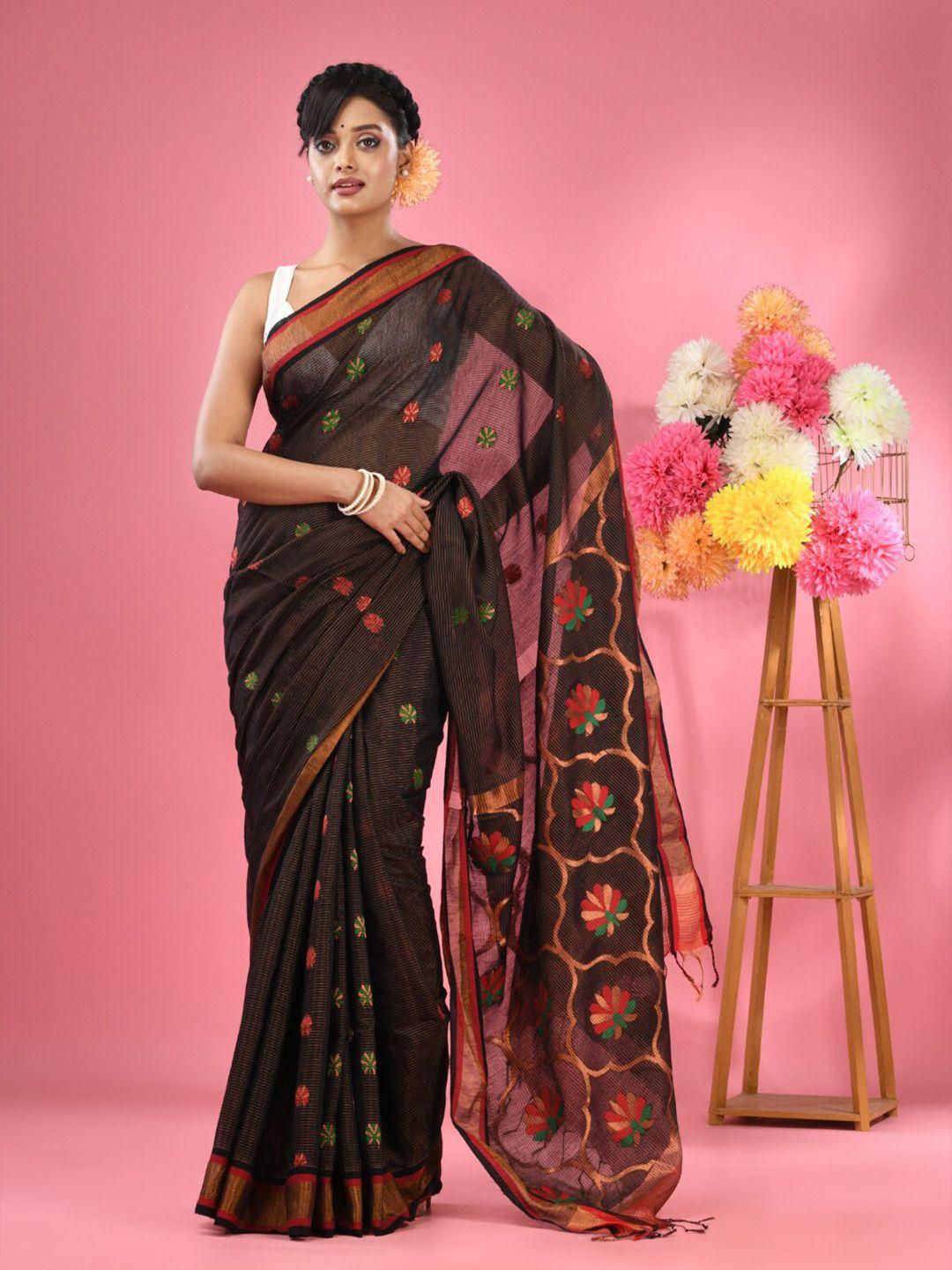 charukriti floral printed zari woven design saree