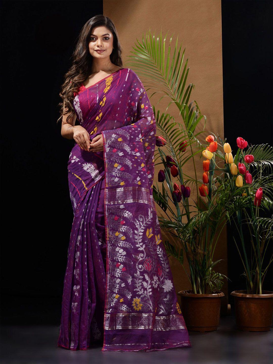 charukriti floral silk cotton jamdani saree