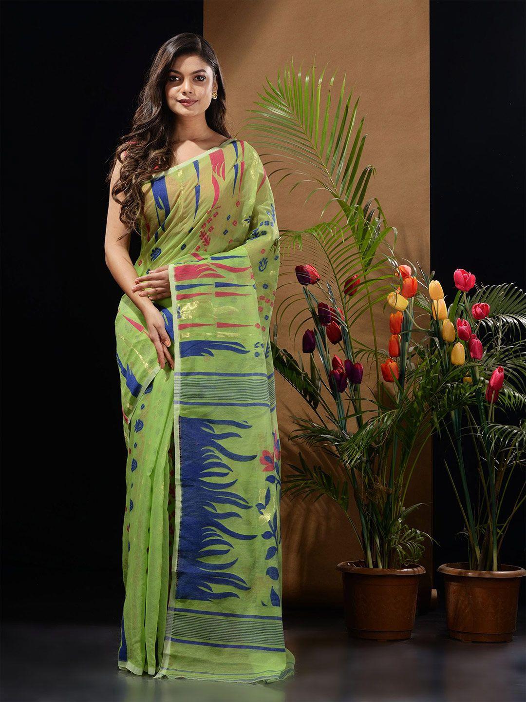 charukriti floral silk cotton jamdani saree