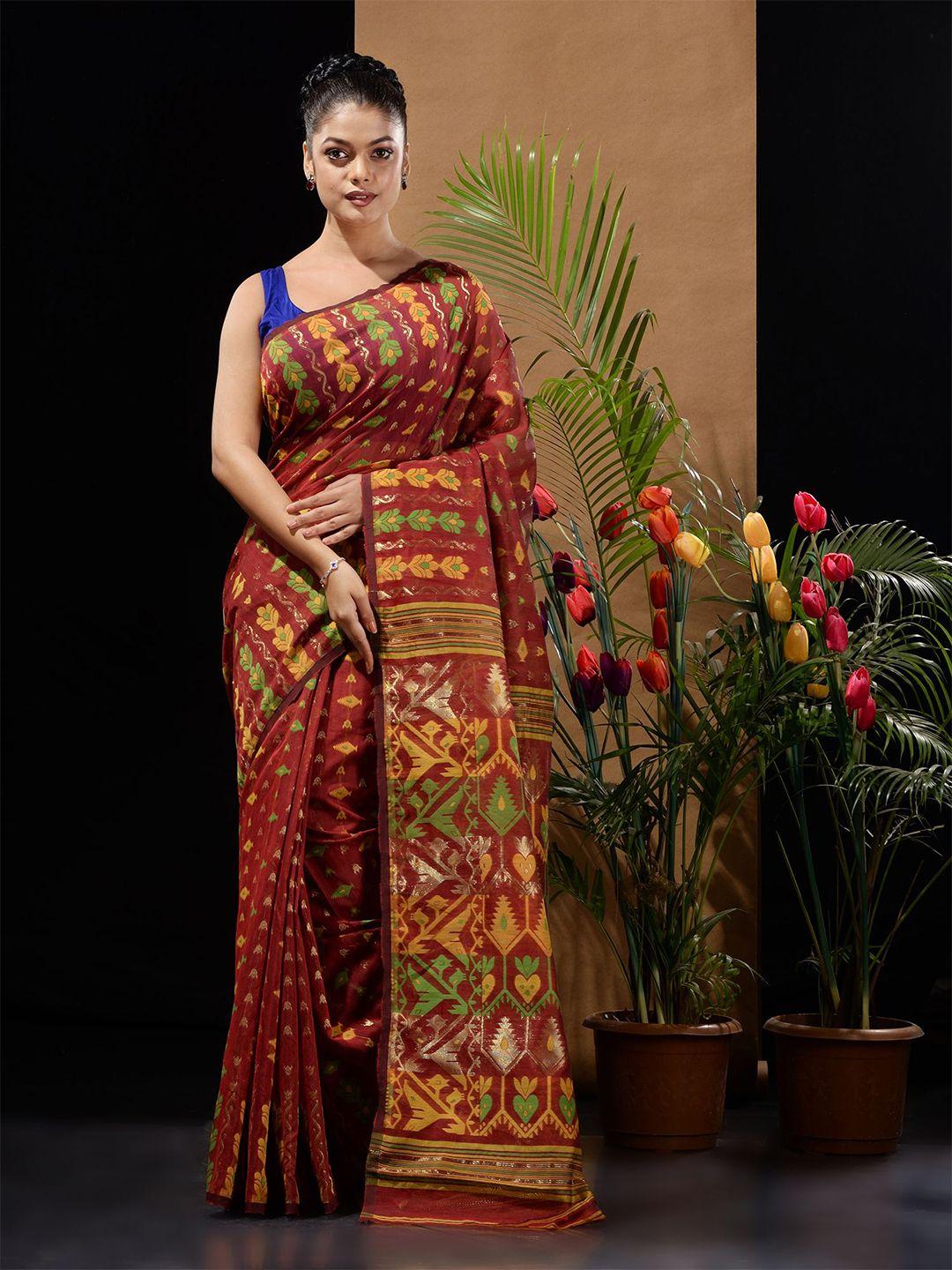 charukriti floral silk cotton jamdani saree