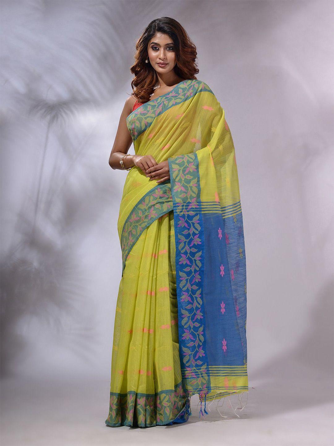 charukriti floral woven design pure cotton handloom saree