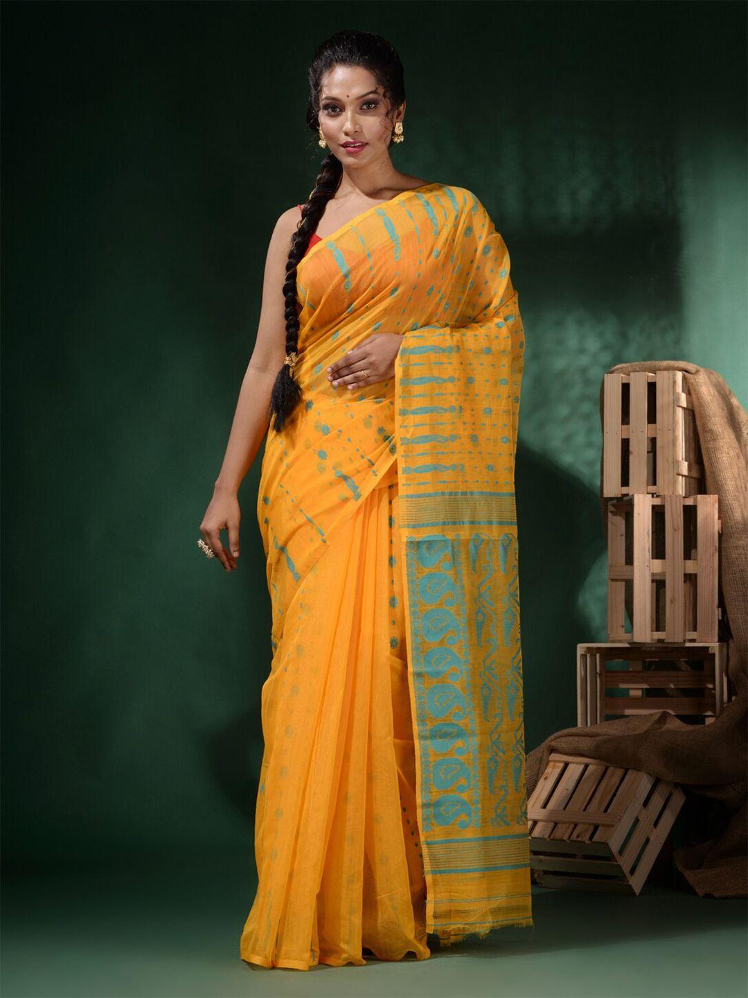 charukriti floral woven design pure cotton jamdani saree