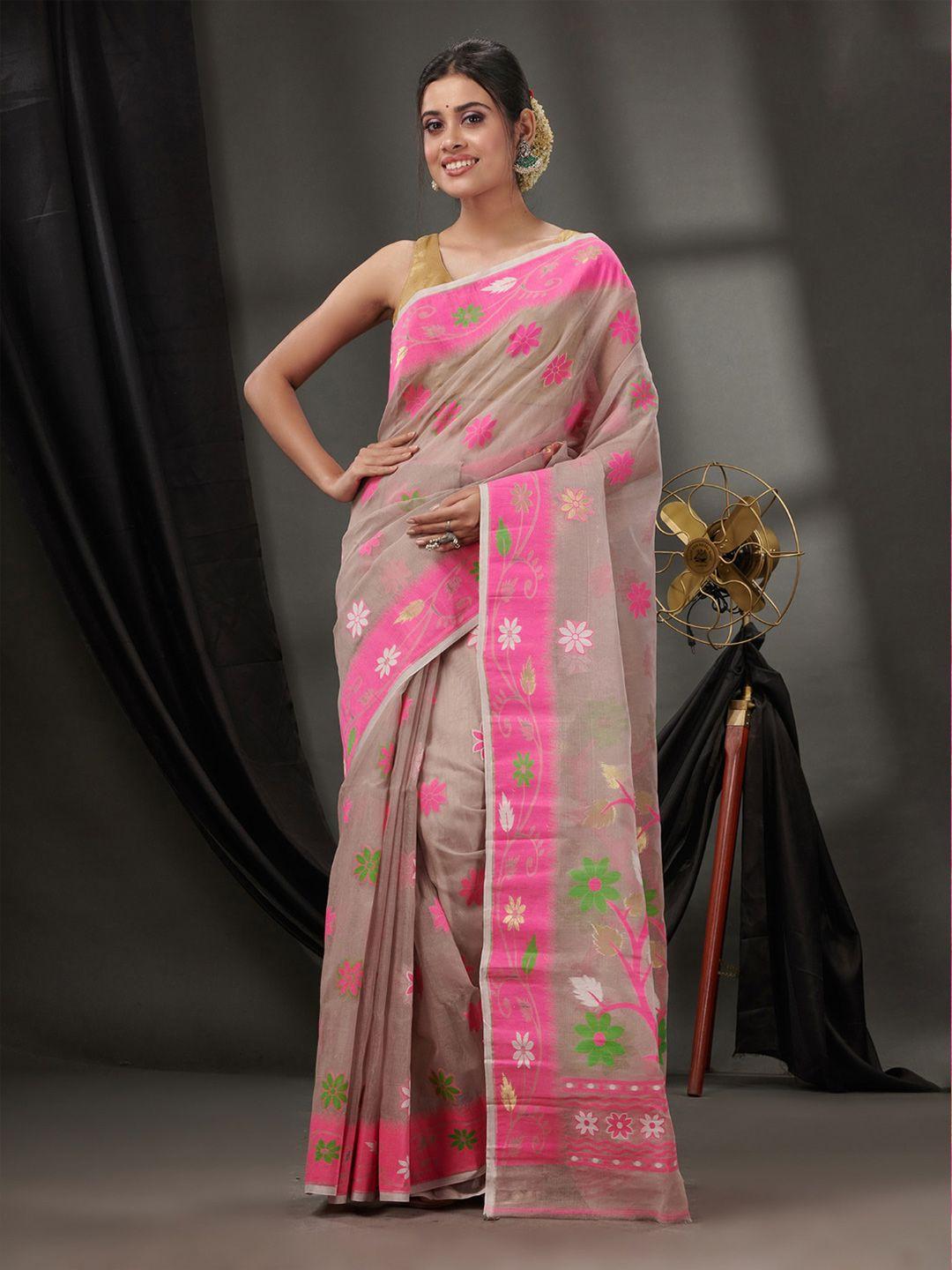 charukriti floral woven design pure cotton jamdani saree