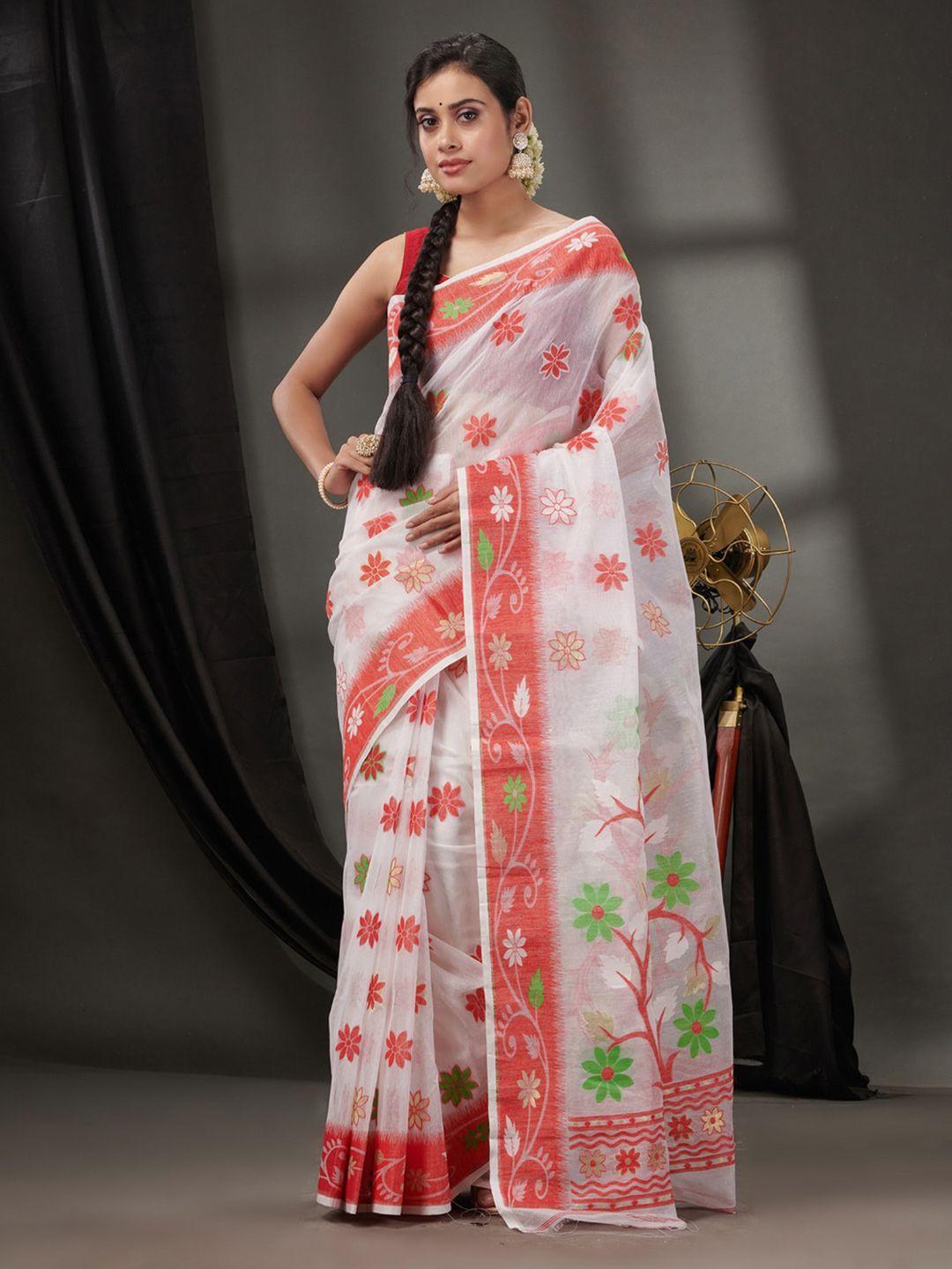 charukriti floral woven design pure cotton jamdani saree