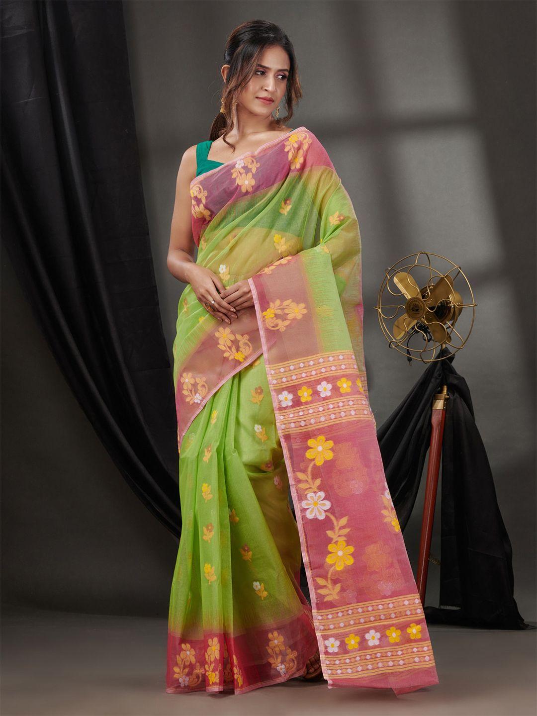 charukriti floral woven design pure cotton jamdani saree