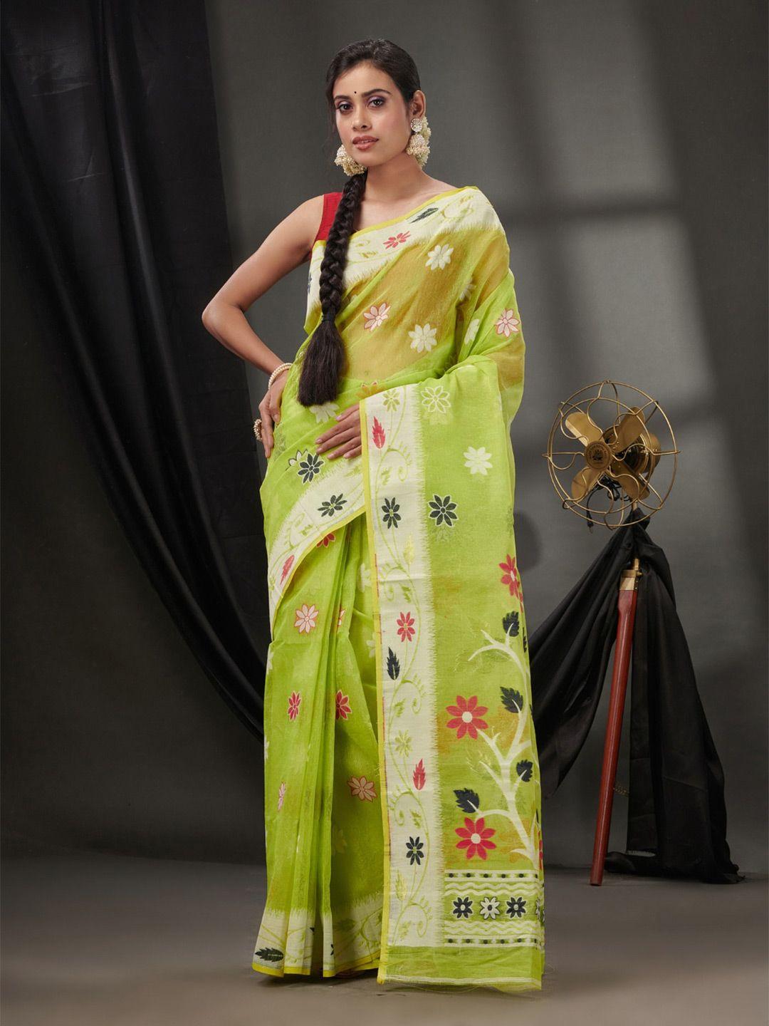 charukriti floral woven design pure cotton jamdani saree