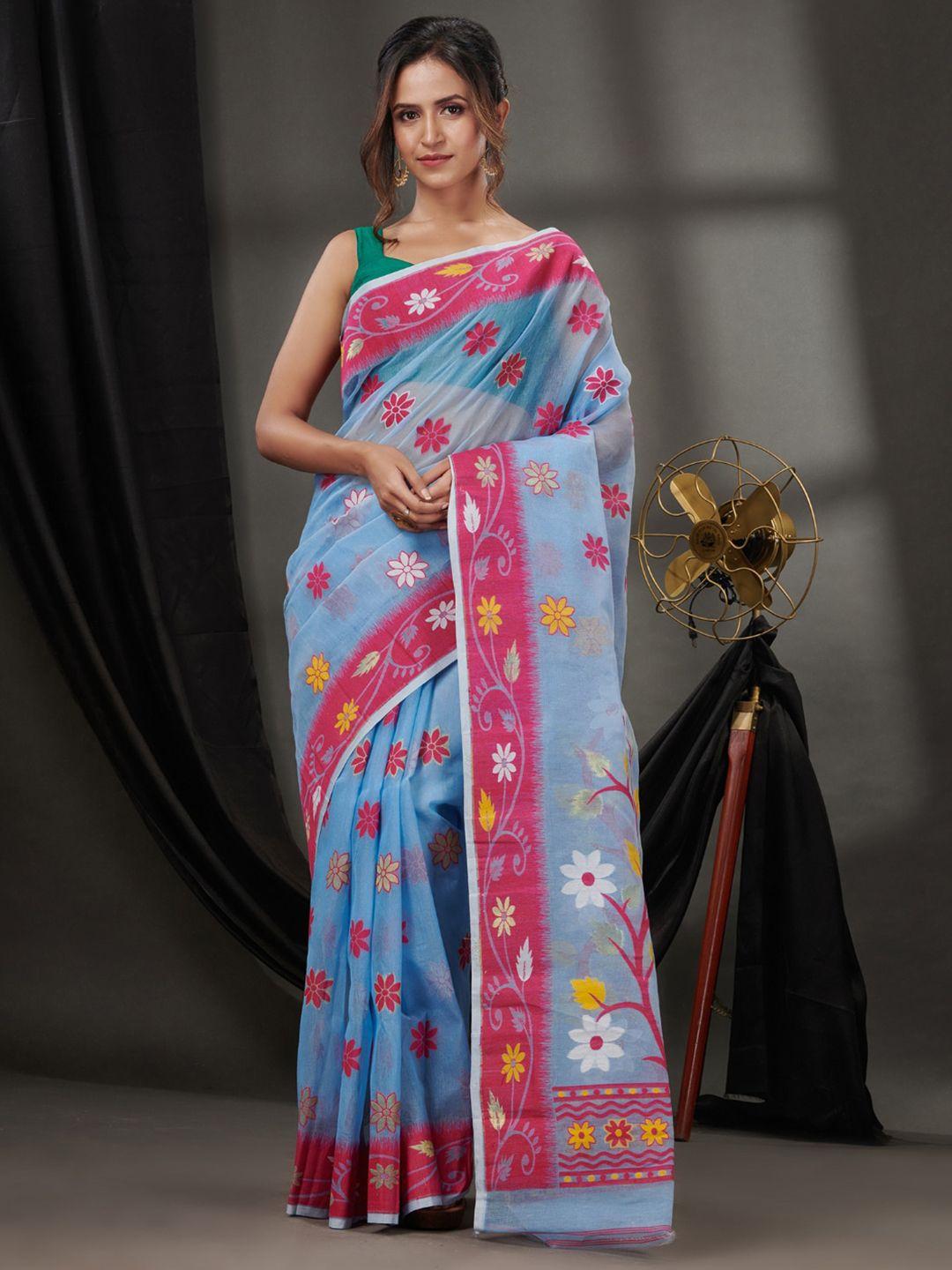 charukriti floral woven design pure cotton jamdani saree