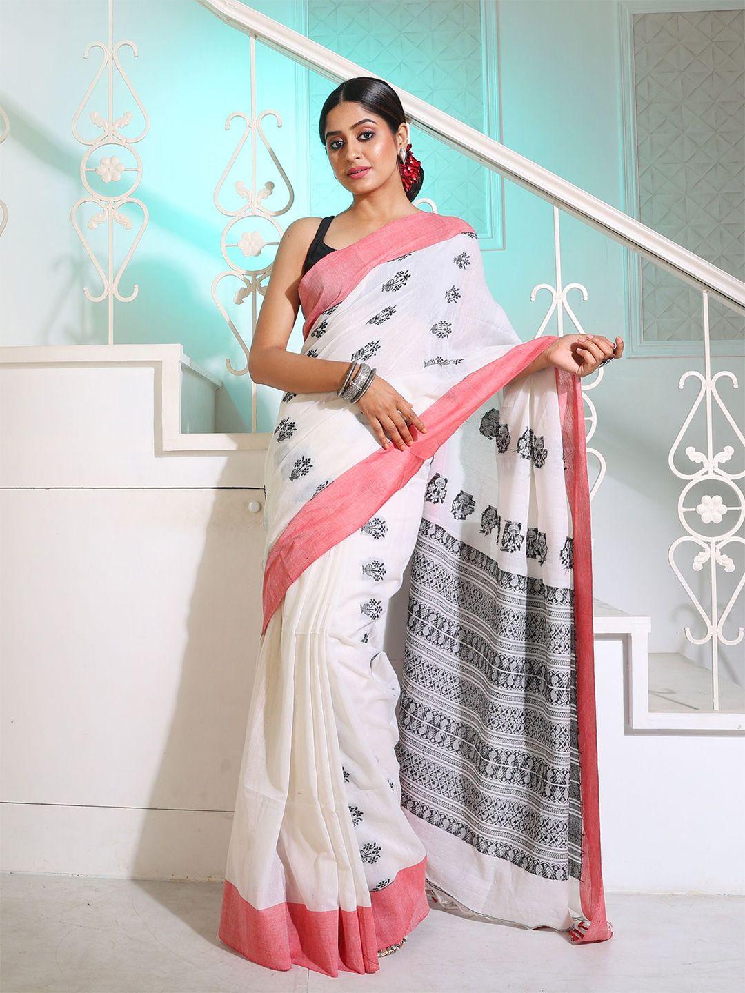 charukriti floral woven design pure cotton saree