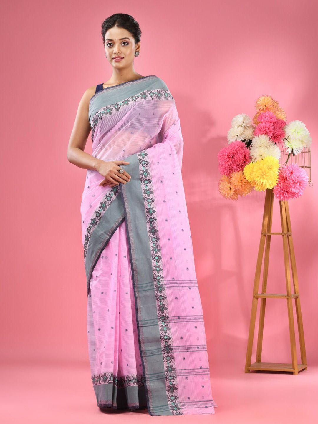 charukriti floral woven design pure cotton taant saree