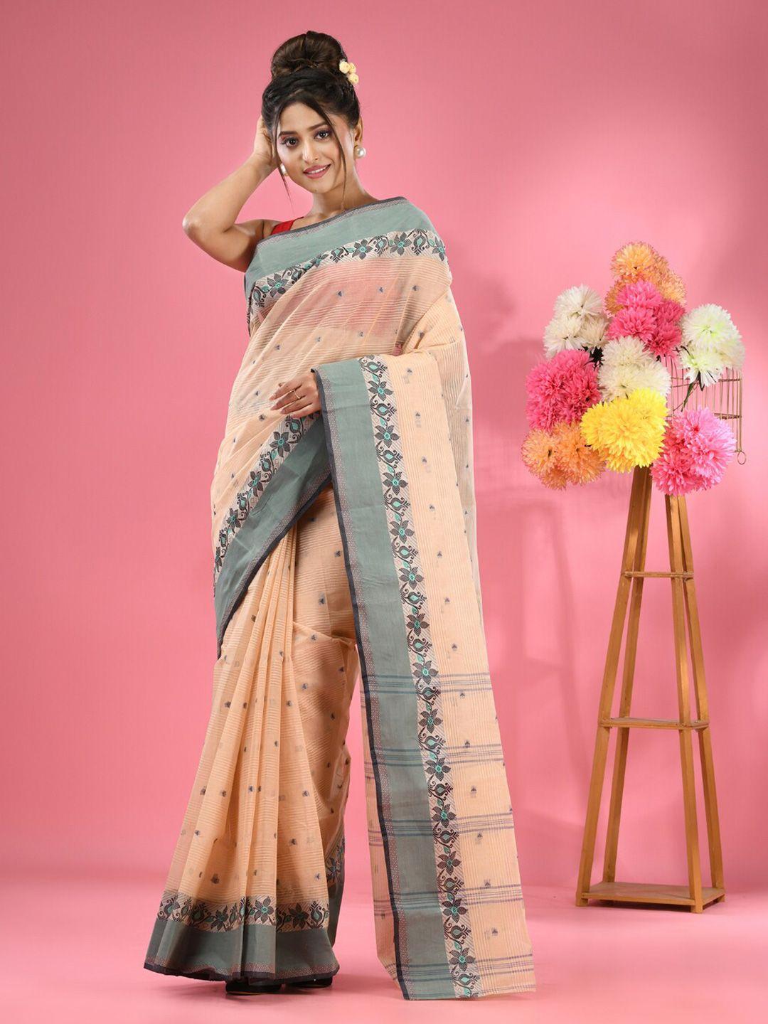 charukriti floral woven design pure cotton taant saree