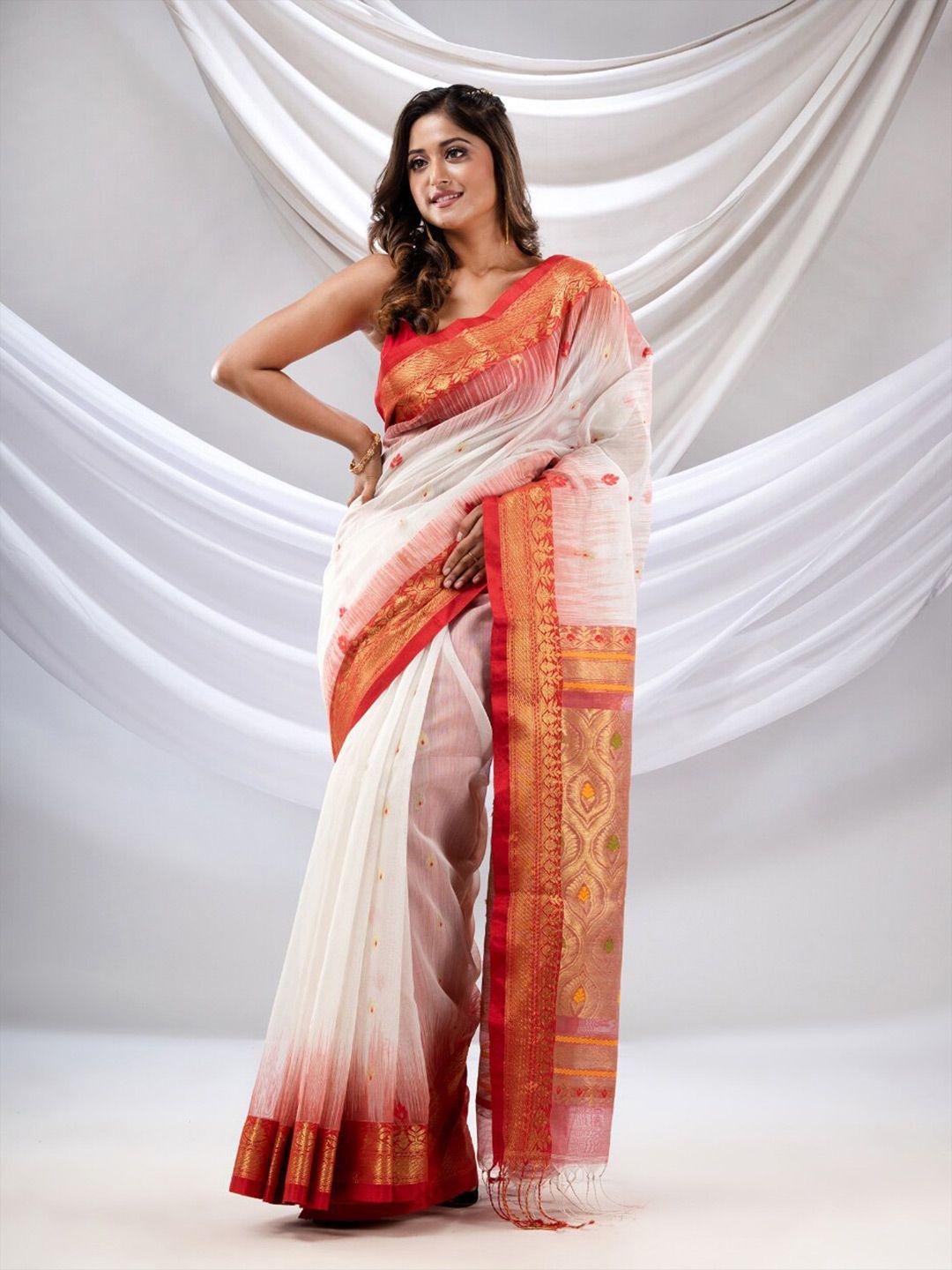 charukriti floral woven design zari ikat saree