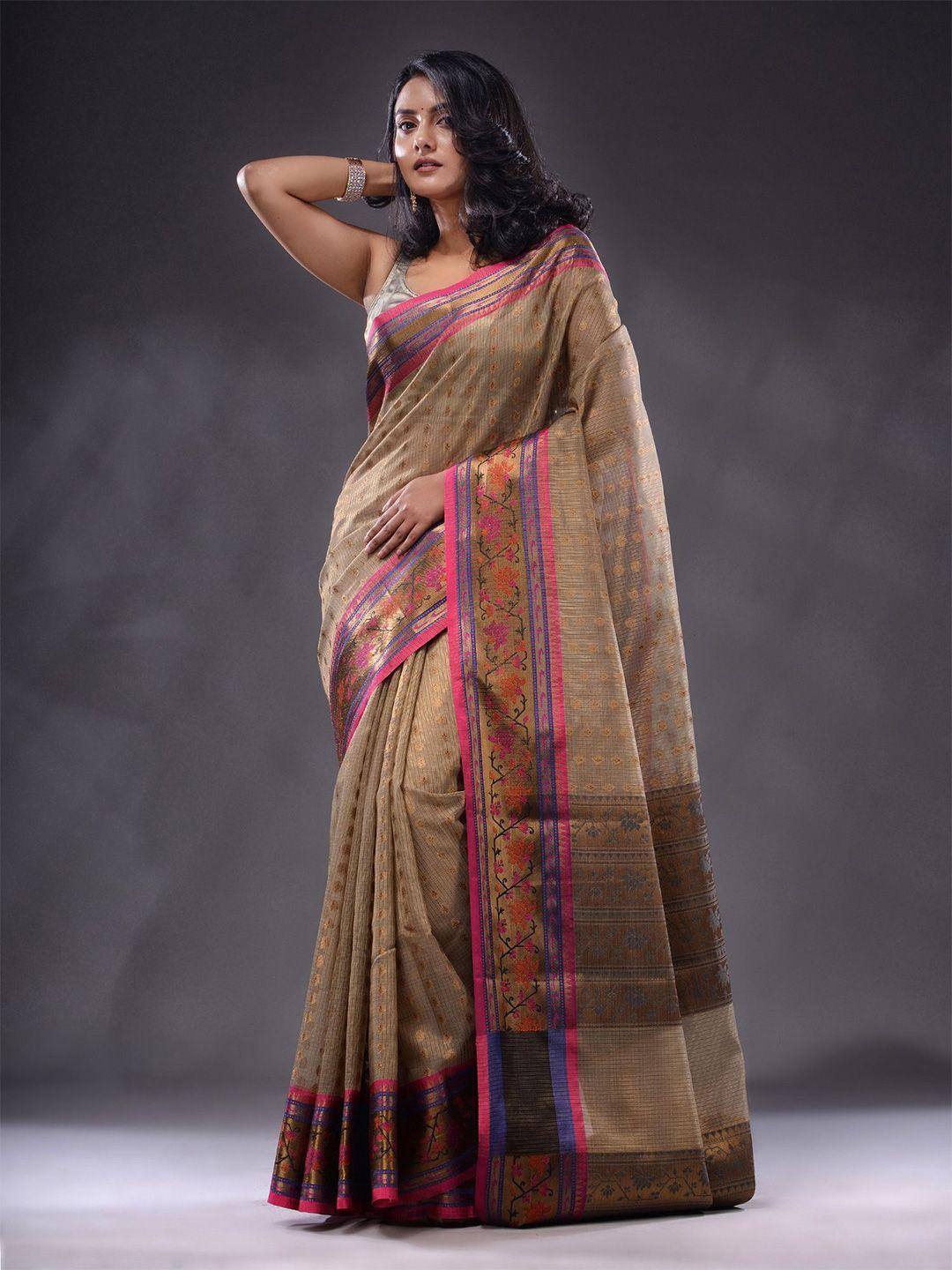 charukriti floral woven design zari kota saree