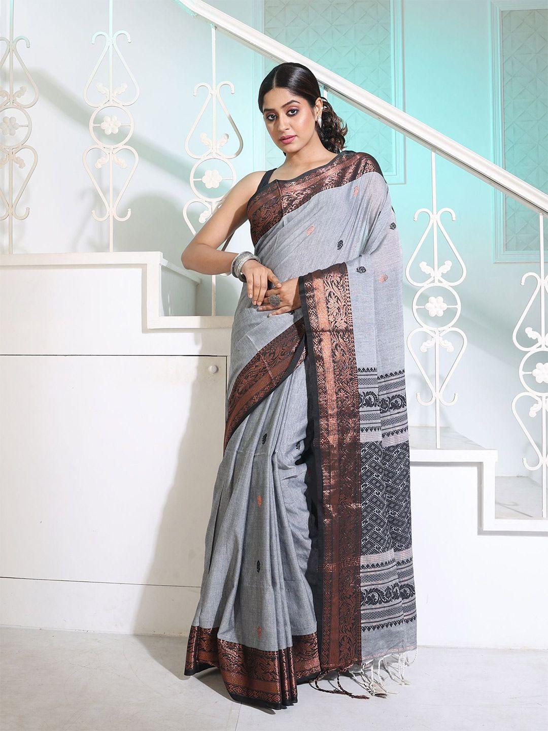 charukriti floral woven design zari pure cotton saree