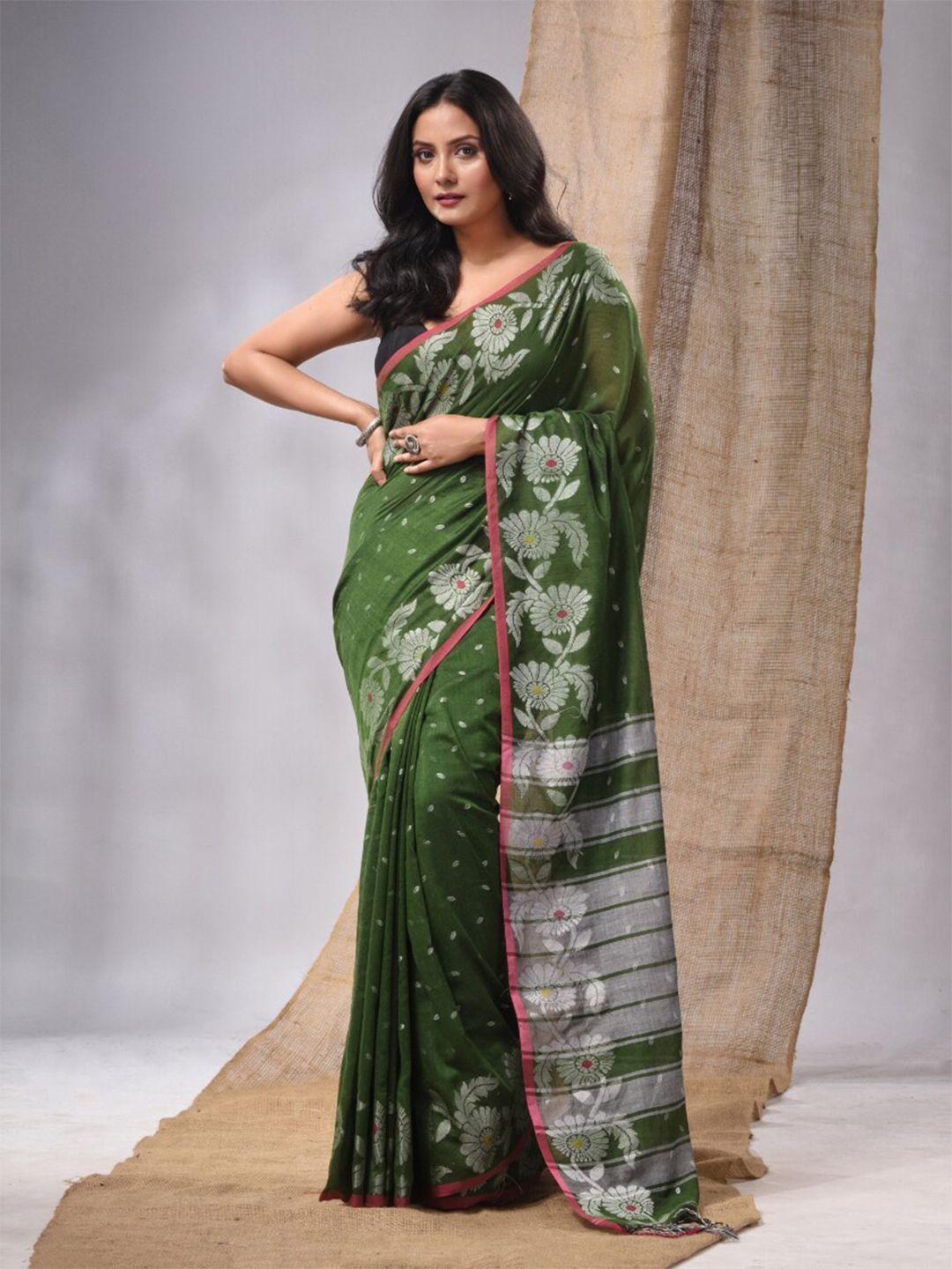 charukriti floral woven design zari pure cotton saree