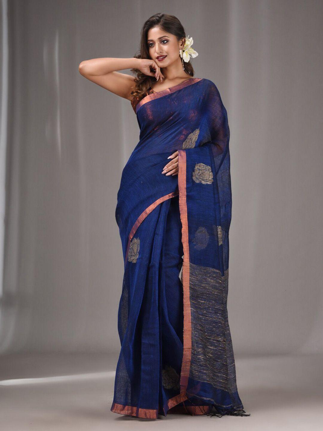 charukriti floral woven design zari pure linen saree