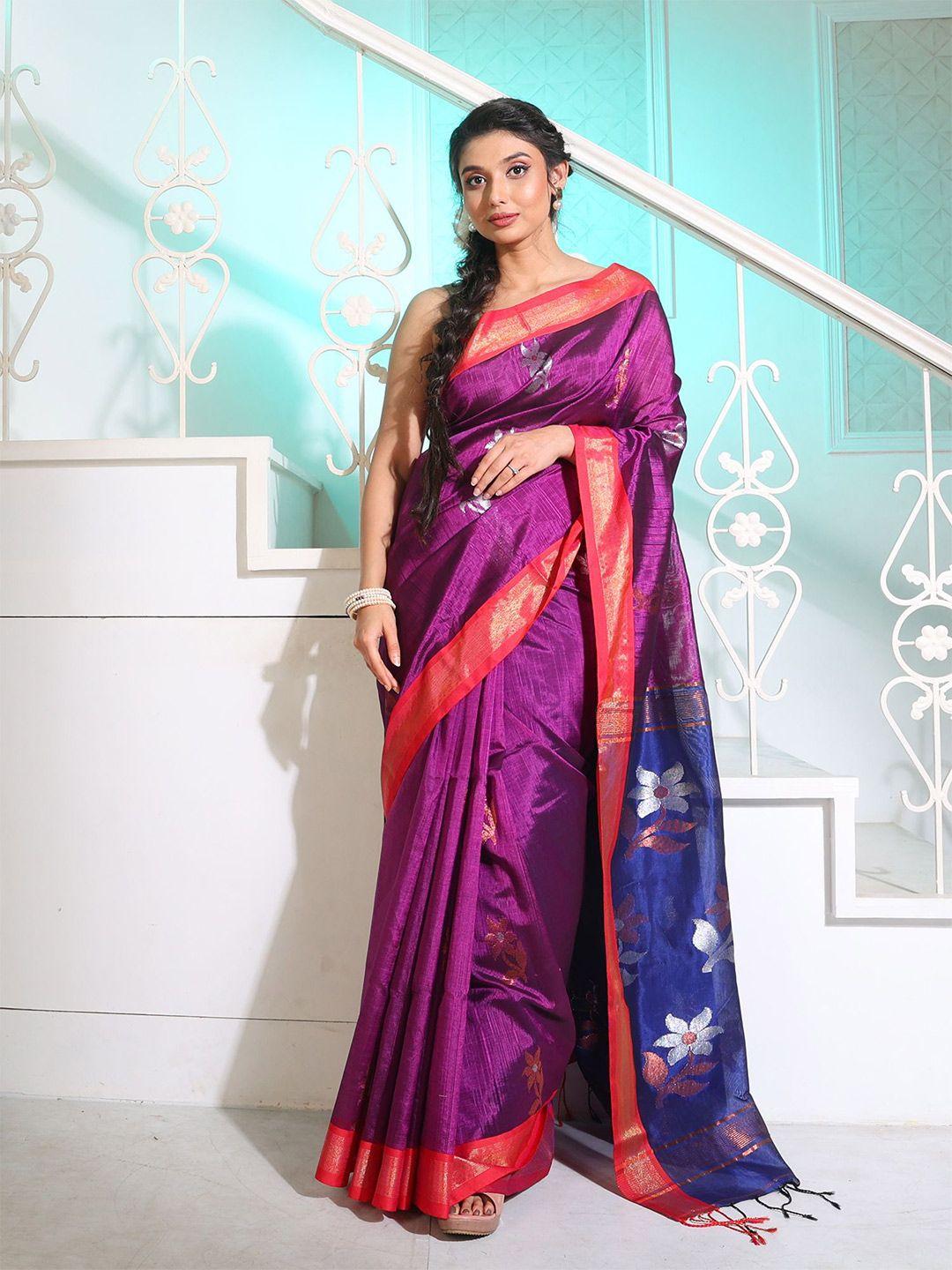 charukriti floral woven design zari pure silk saree