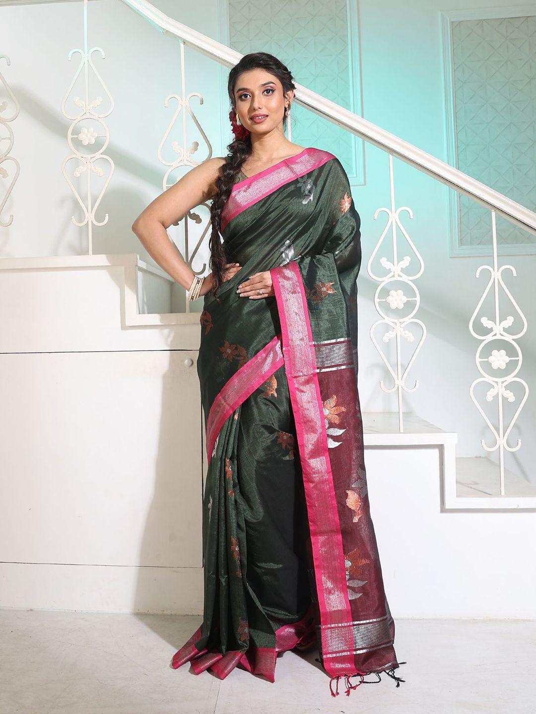 charukriti floral woven design zari pure silk saree