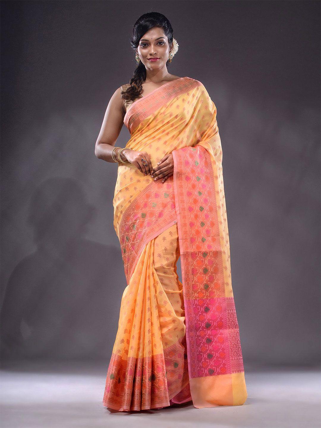 charukriti floral woven design zari saree