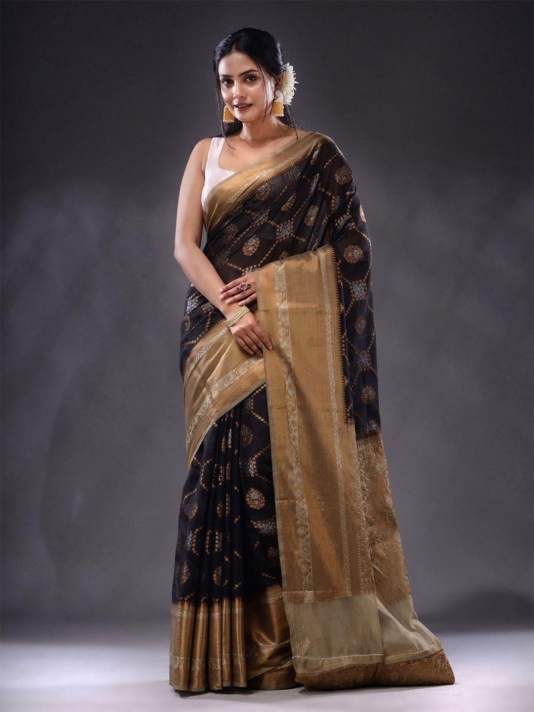 charukriti floral woven design zari saree