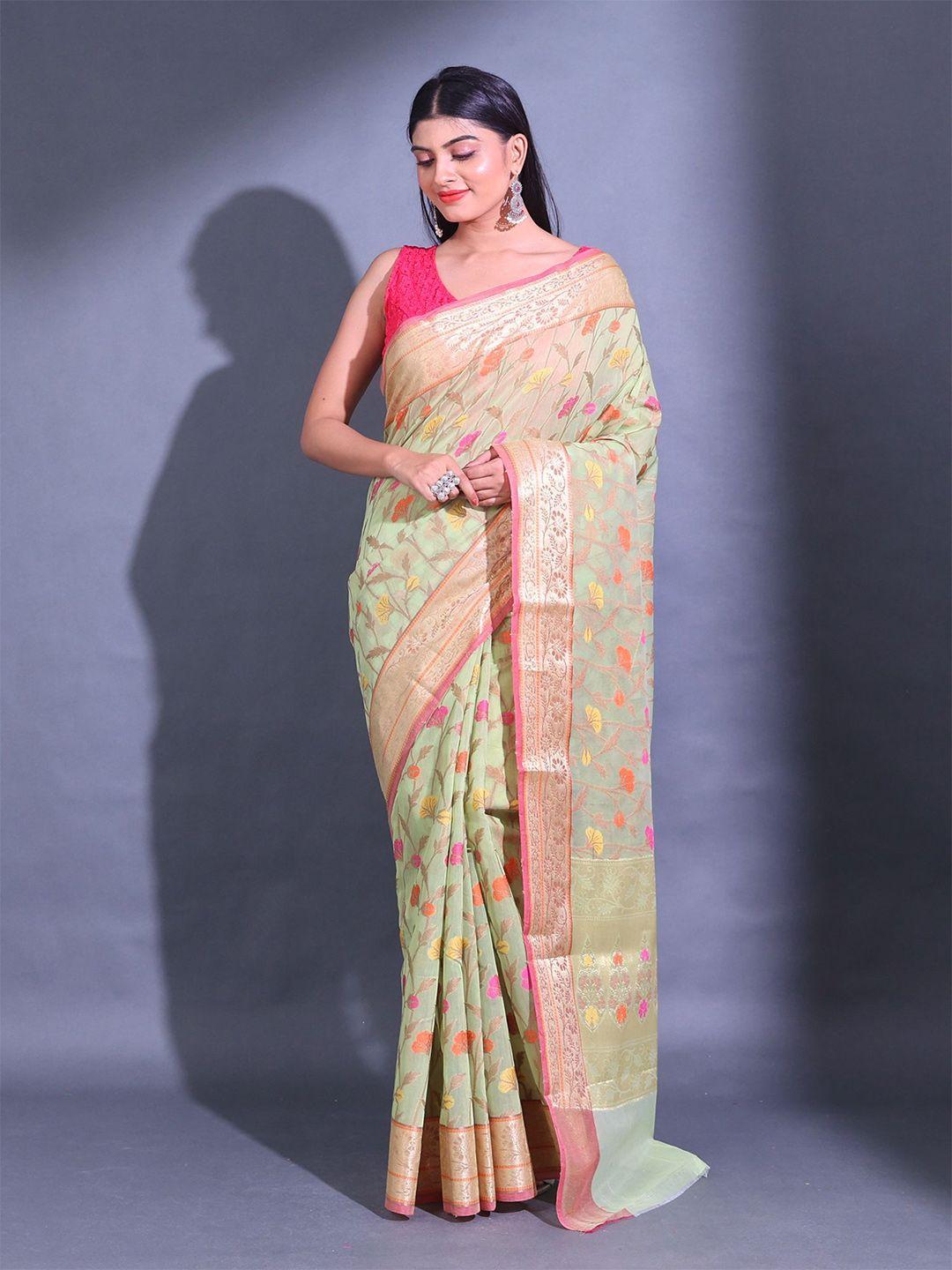 charukriti floral woven design zari saree