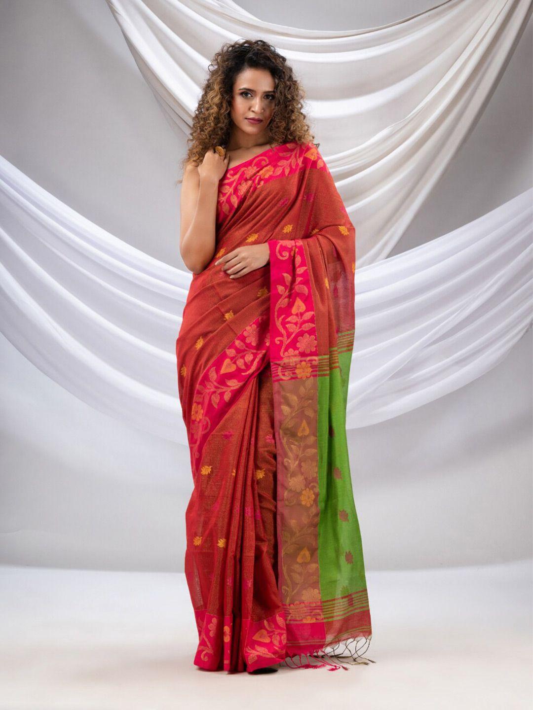 charukriti floral woven design zari saree