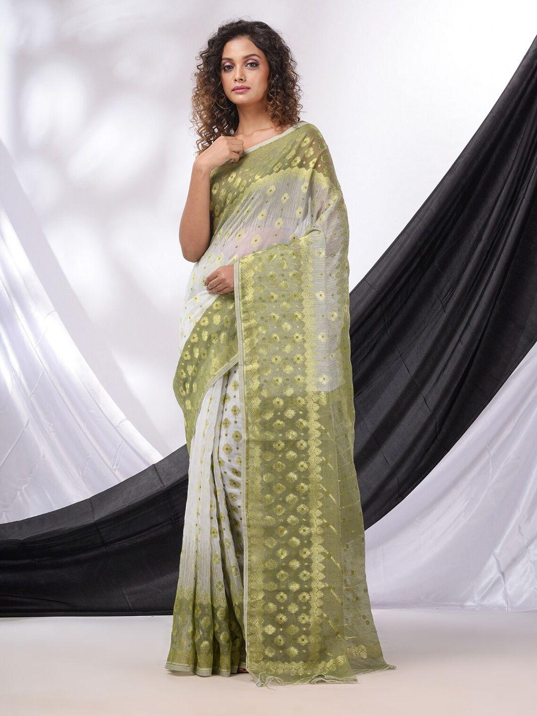 charukriti floral woven design zari silk cotton jamdani saree