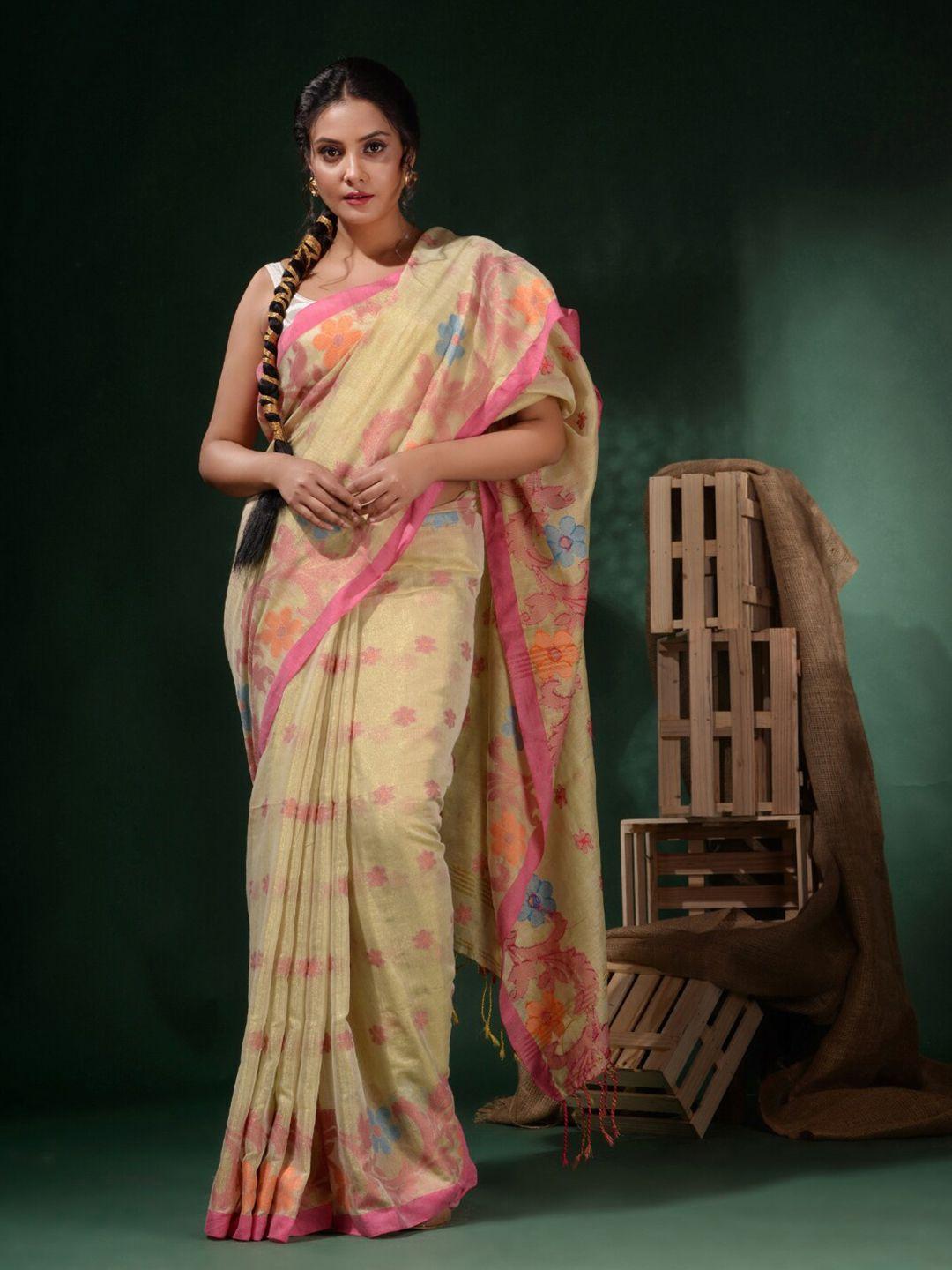 charukriti floral woven design zari tissue saree