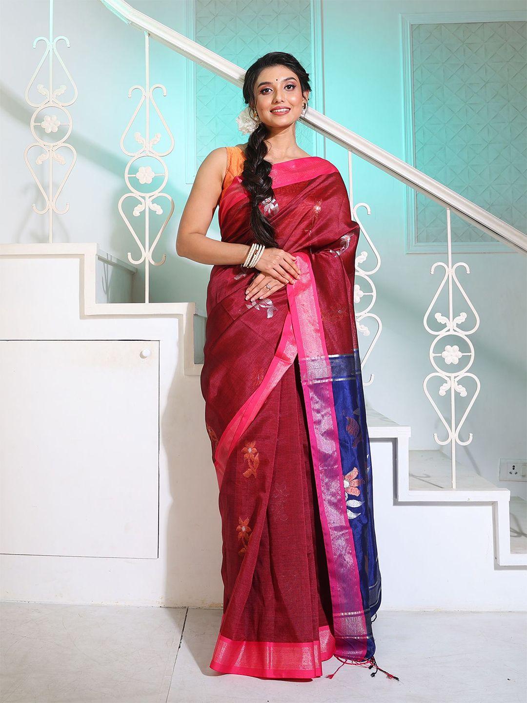 charukriti floral zari pure silk saree with tassel