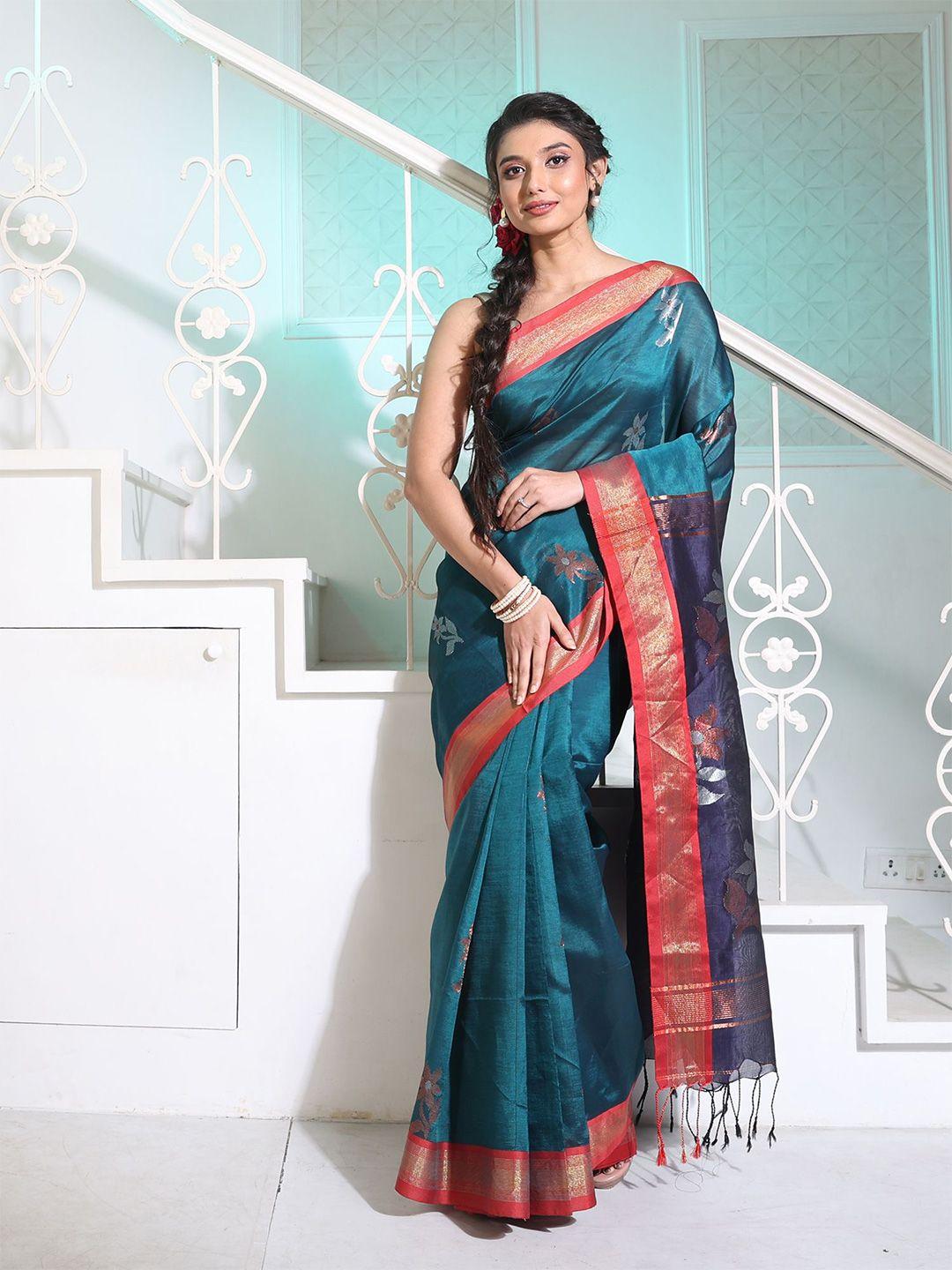 charukriti floral zari pure silk saree with tassel