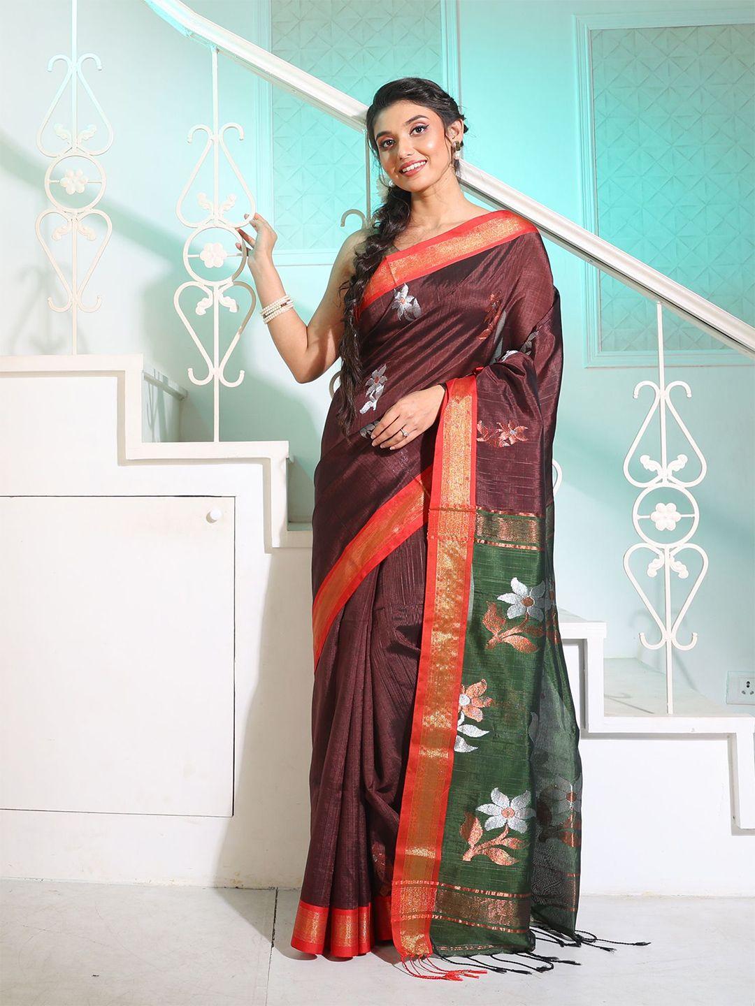 charukriti floral zari pure silk saree with zari