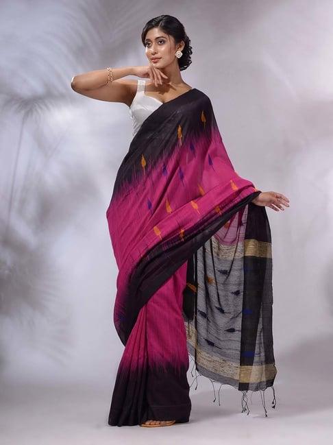 charukriti fuchsia & black ikkat saree with blouse