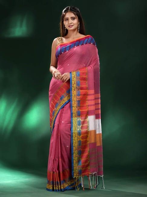 charukriti fuchsia embroidered saree with blouse