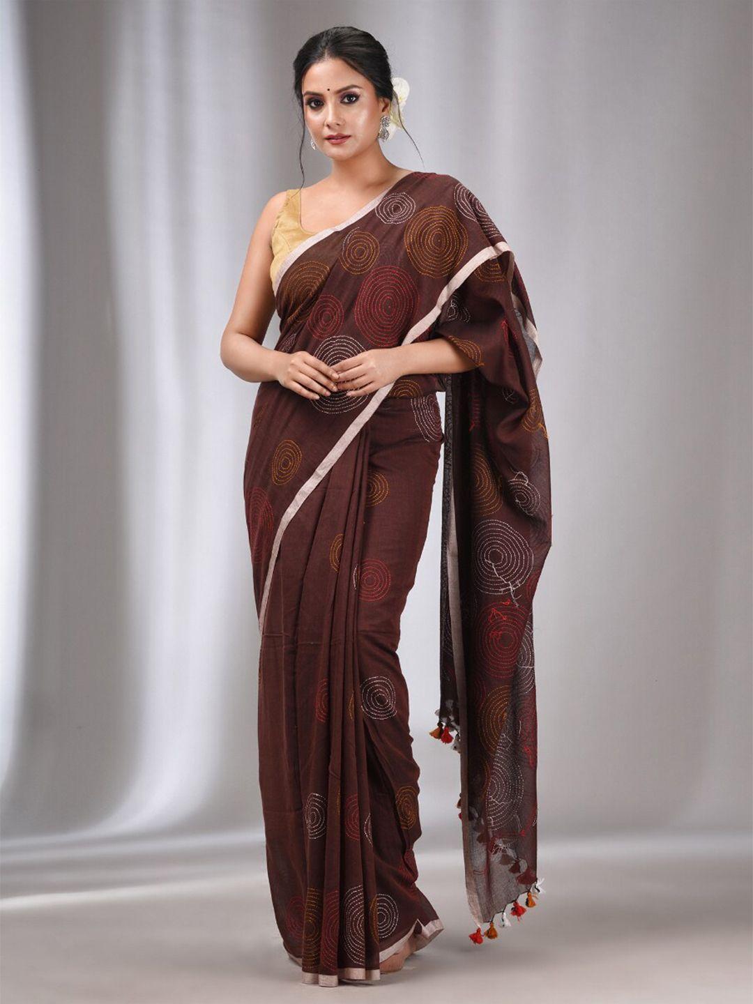 charukriti geometric embroidered pure cotton saree