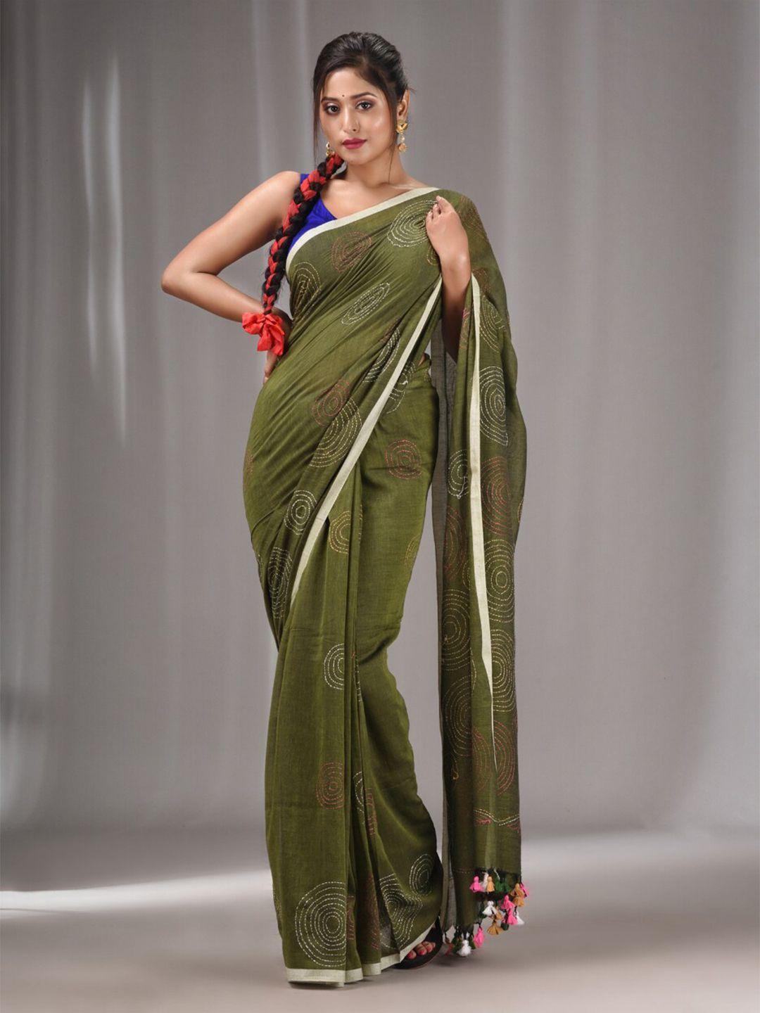 charukriti geometric embroidered pure cotton saree