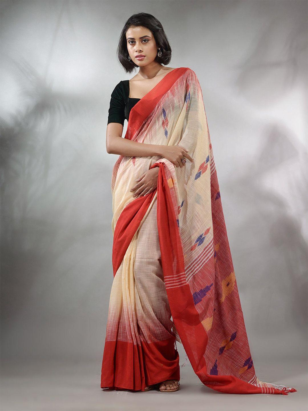 charukriti geometric woven design pure cotton ikat saree