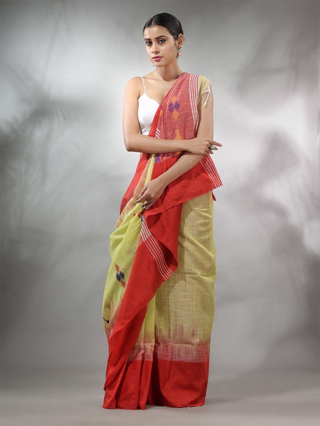 charukriti geometric woven design pure cotton ikat saree