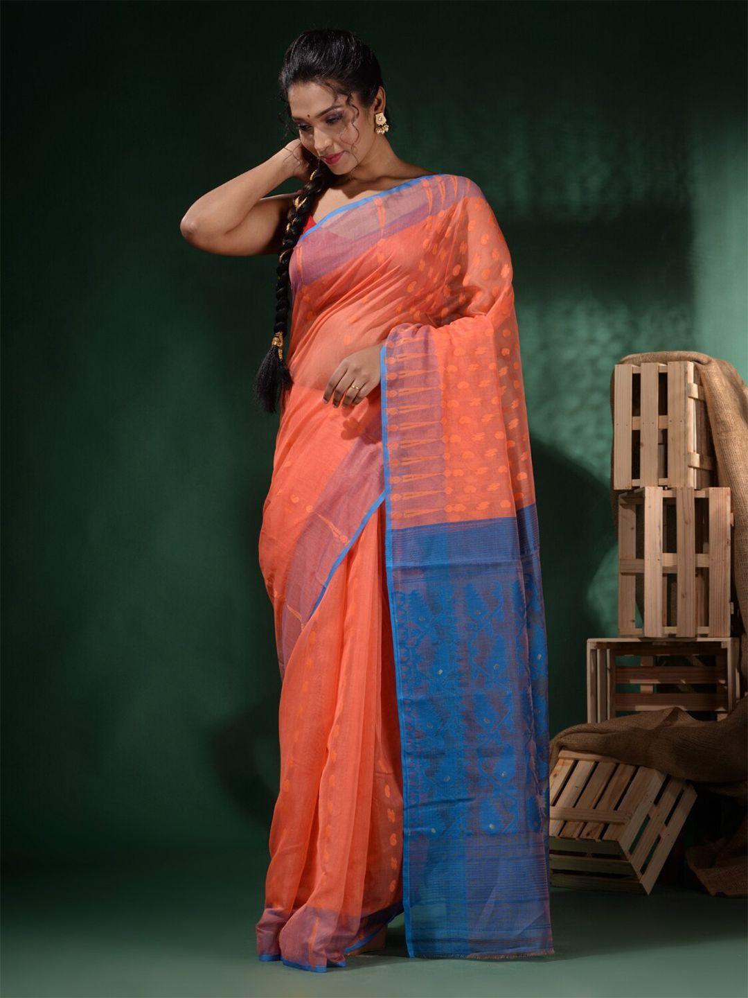 charukriti geometric woven design pure cotton jamdani saree