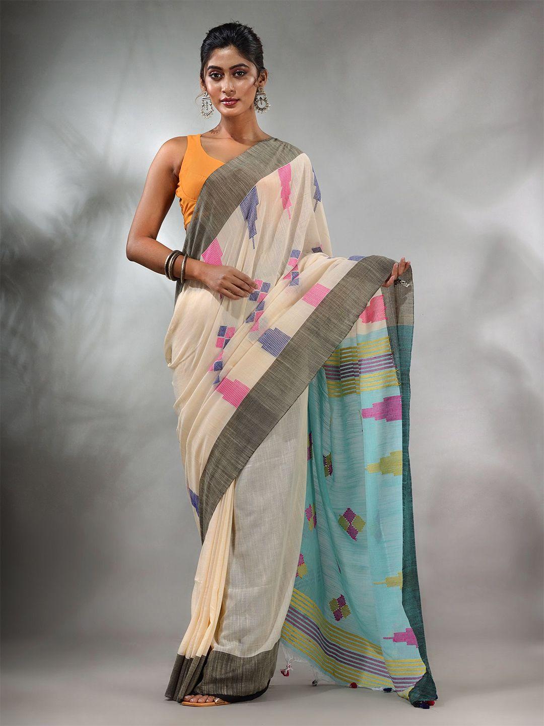 charukriti geometric woven design pure cotton saree