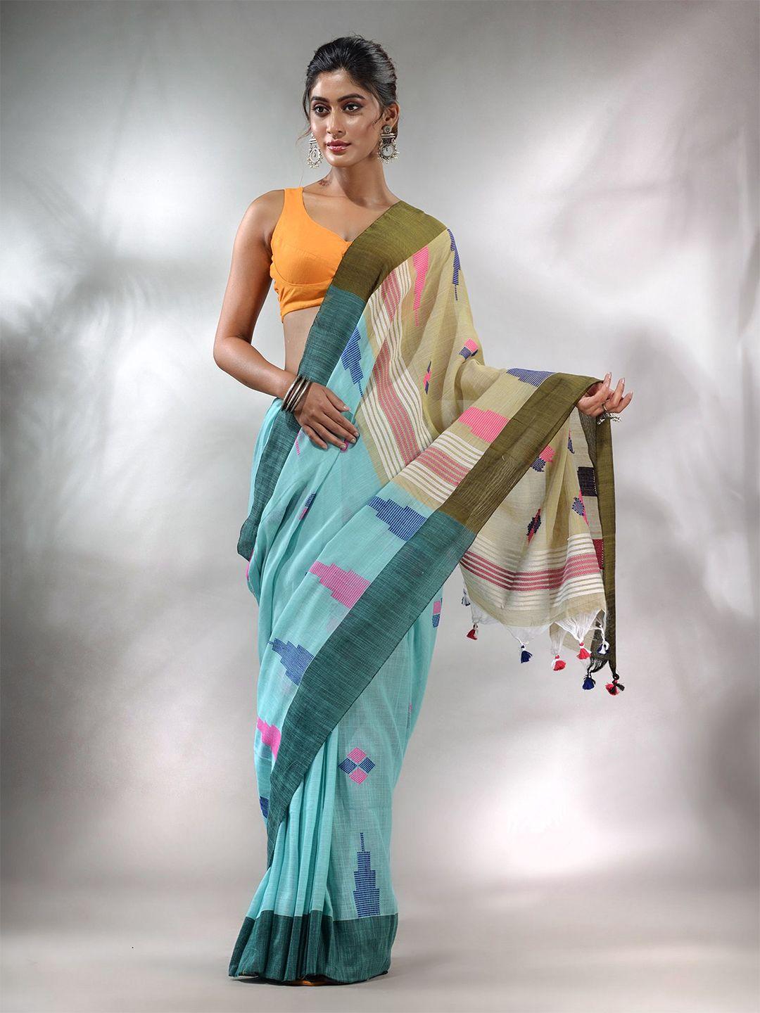 charukriti geometric woven design pure cotton saree