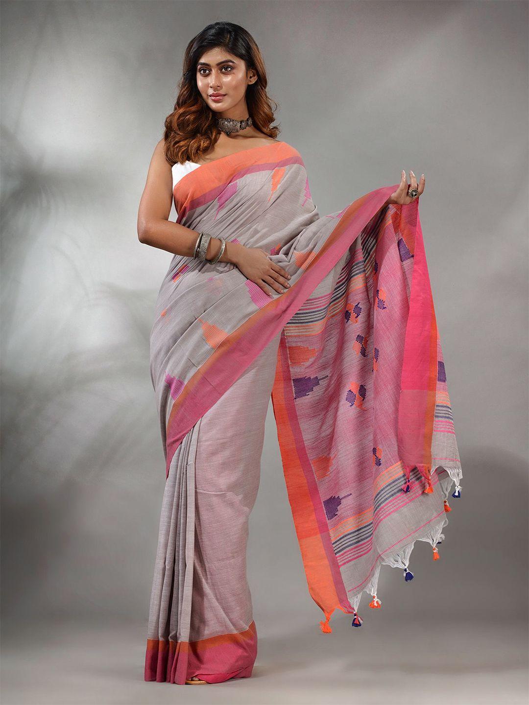 charukriti geometric woven design pure cotton saree