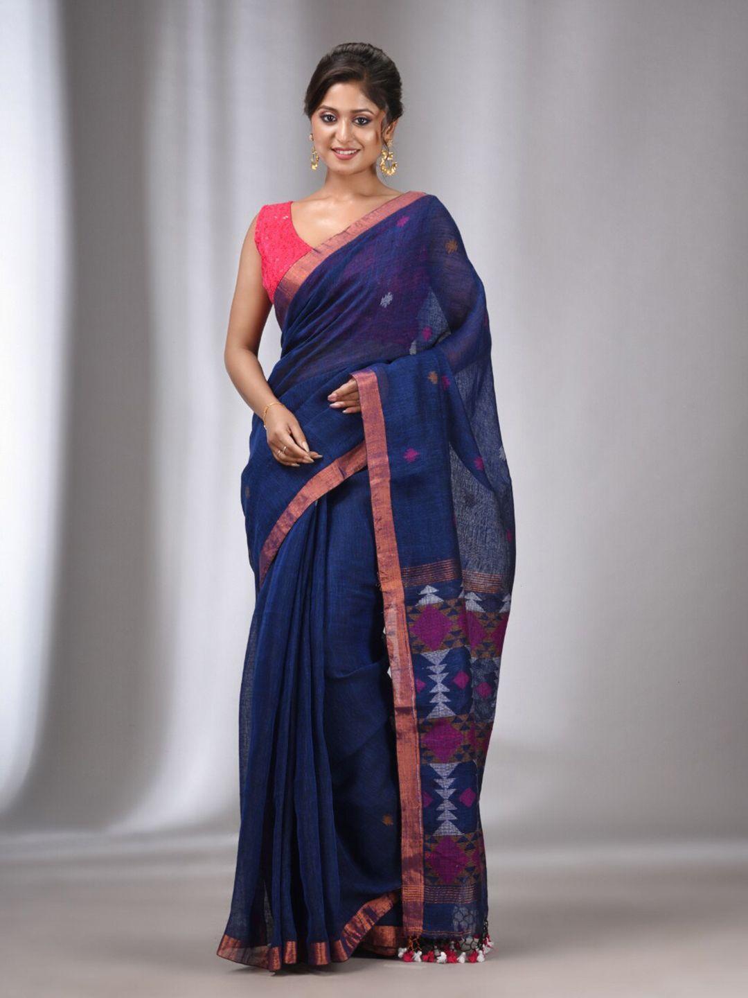 charukriti geometric woven design zari pure linen saree