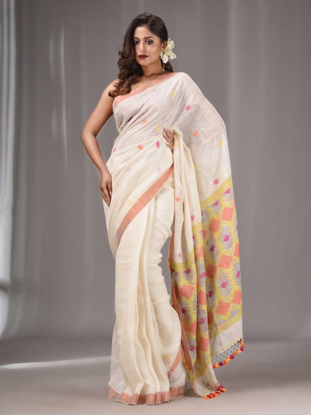 charukriti geometric woven design zari pure linen saree